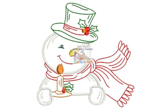 Snowman with Candle: A Winter Embroidery Design
